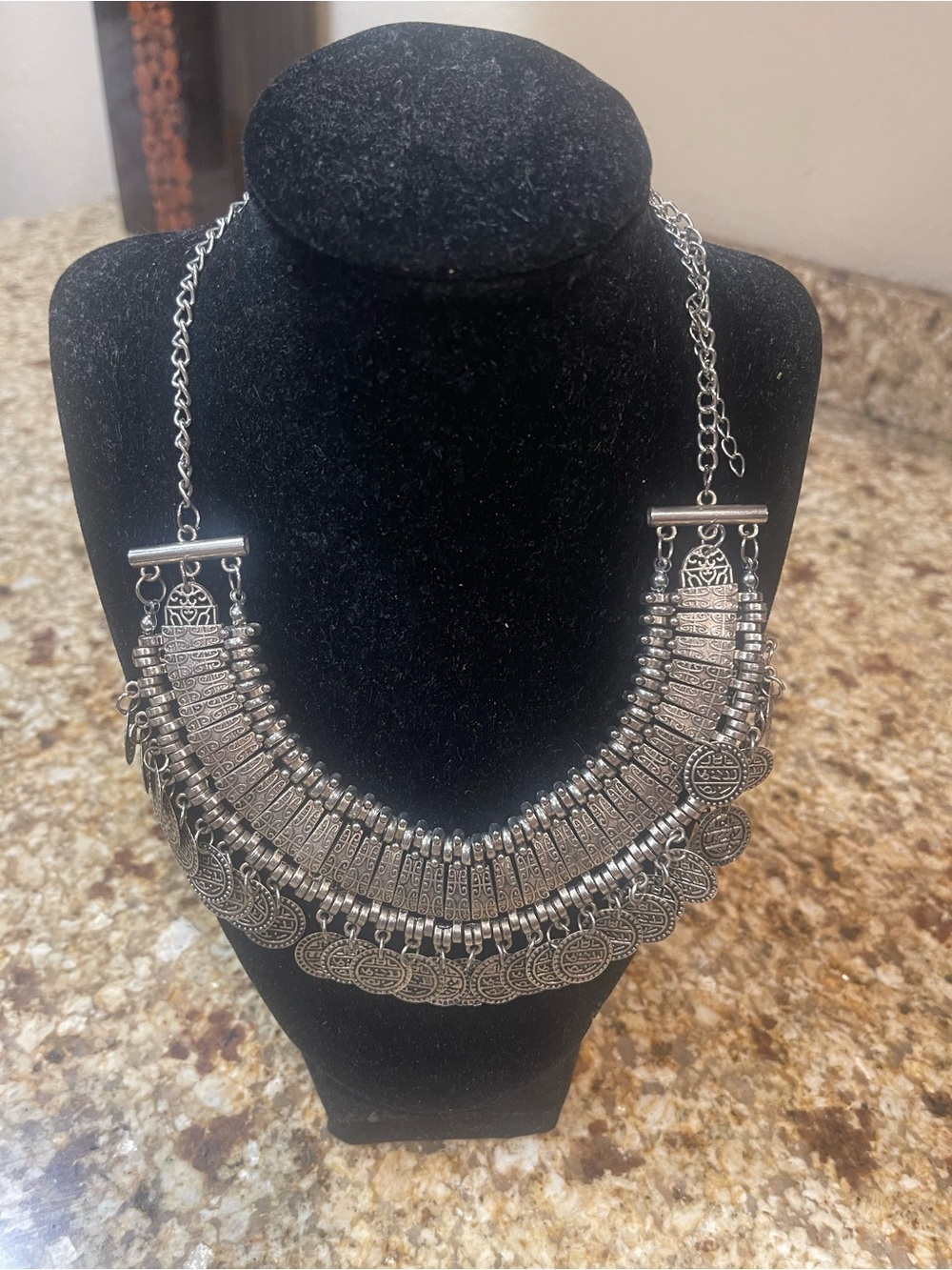 Silver-Tone Layered Coin Fringe Necklace - Picture 2 of 3